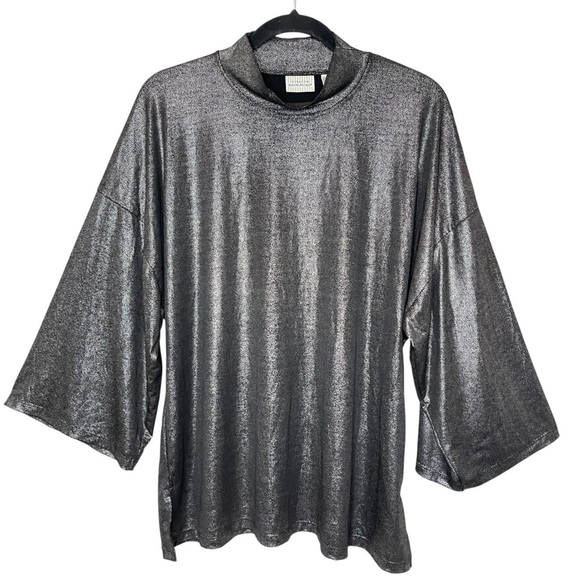 WHITE STAG Women’s Black & Metallic Gold Mock Neck Wide 3/4 Sleeve Top, XL - Picture 1 of 7